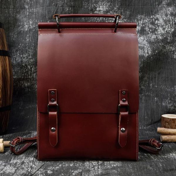 Vintage Schulranzen Rucksack Aus Leder - Rot - Handtasche Leder