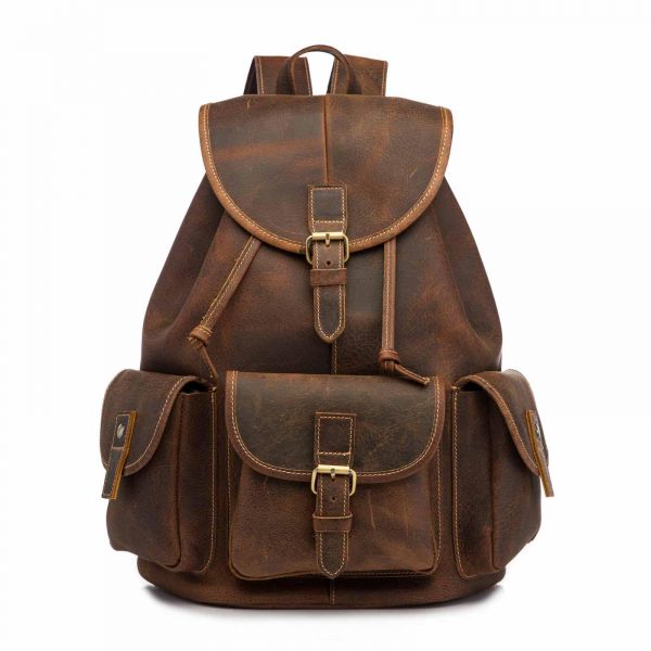 Vintage Leder Rucksack Mit Mehreren Fächern - Braun - Tasche Handtasche