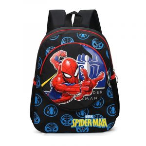Süßer und farbenfroher Spiderman-Rucksack in Schwarz mit weißem Hintergrund
