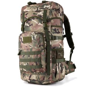 Militärischer Rucksack mit großer Kapazität von 50l grün und braun mit weißem Hintergrund