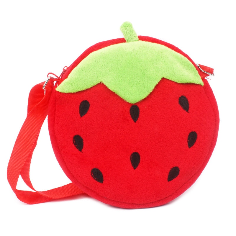 Kinder-Rucksack aus Erdbeerplüsch mit Schulterriemen