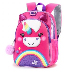 Mehrfarbiger Mini Einhorn-Rucksack für Mädchen in rosa und lila mit weißem Hintergrund