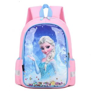 Schulrucksack mit Elsa-Motiv für Mädchen in Rosa und Blau mit weißem Hintergrund