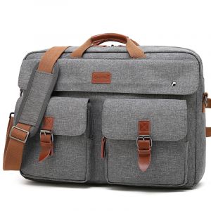 17-Zoll-Laptop-Rucksack in grau und braun mit weißem Hintergrund